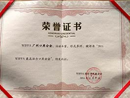 wiffa廣州口岸分會(huì)榮譽(yù)證書(shū)